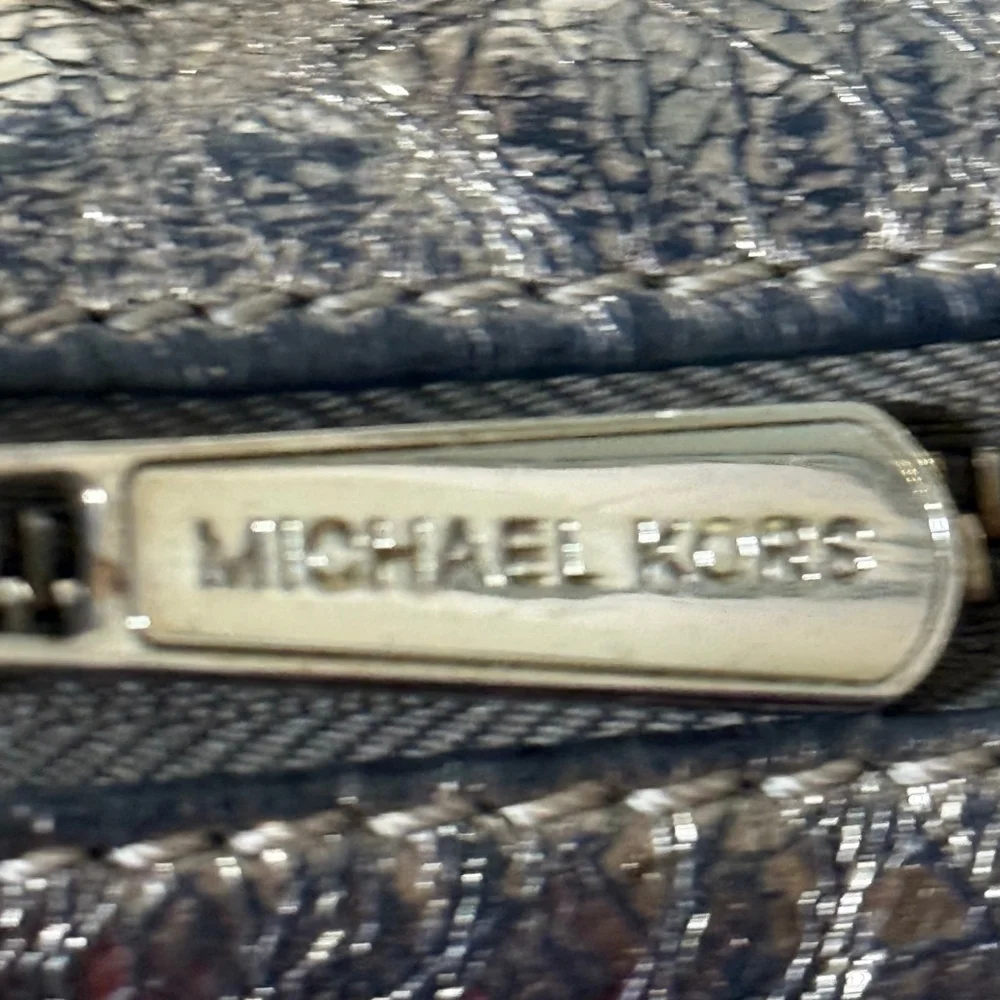 Michael Kors Leather Silver Metallic Shoulder Bag with MK Charm